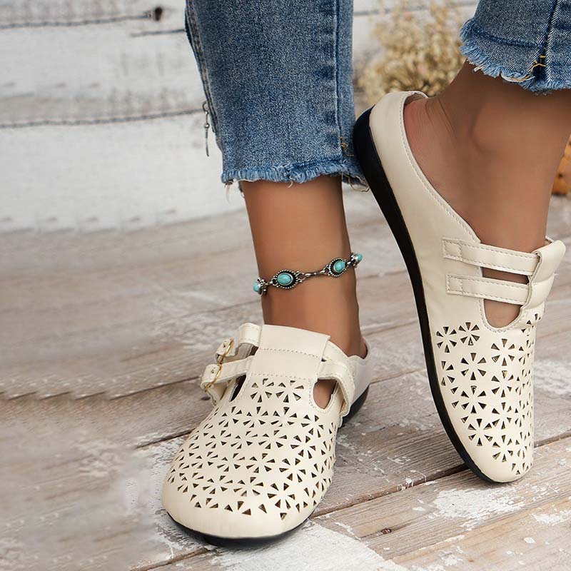 Dame Læder Sandaler Med Lukket Tå Og Udskæringsdesign