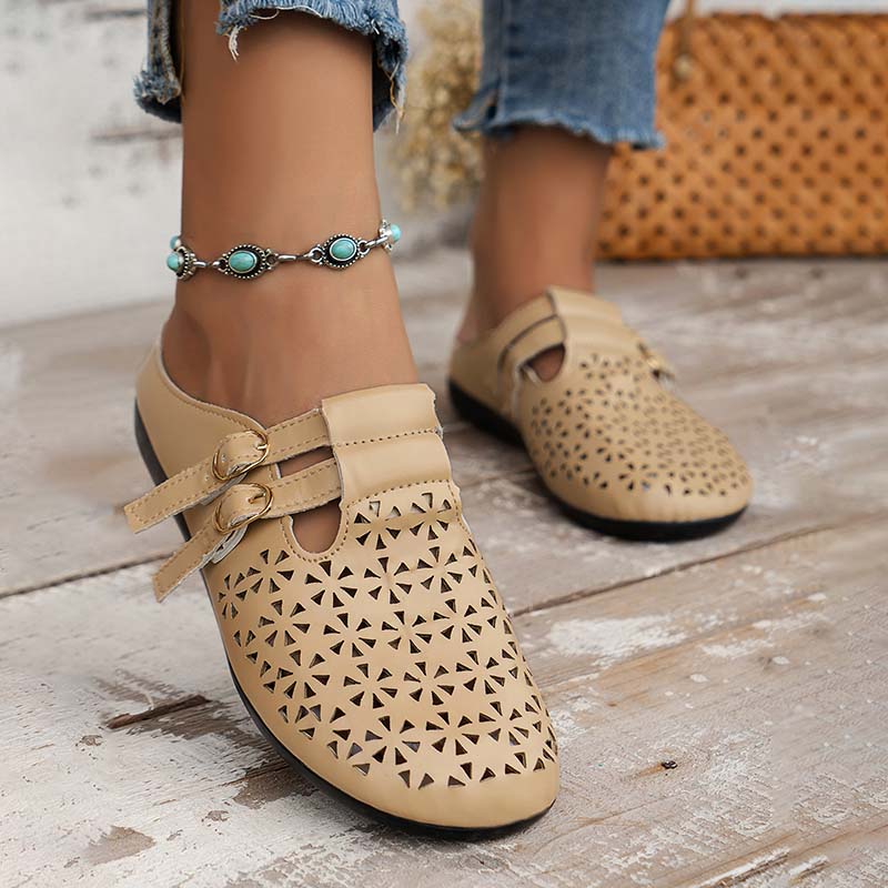 Dame Læder Sandaler Med Lukket Tå Og Udskæringsdesign