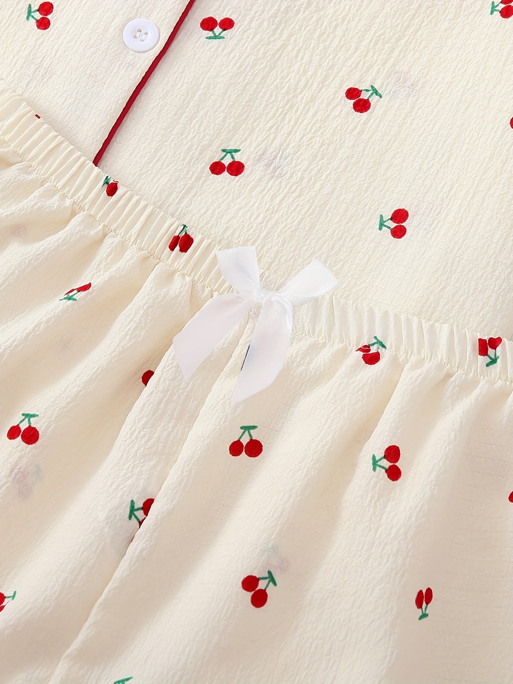 Dame Bomulds Pyjamasæt – Kortærmet & Shorts med Kirsebærprint