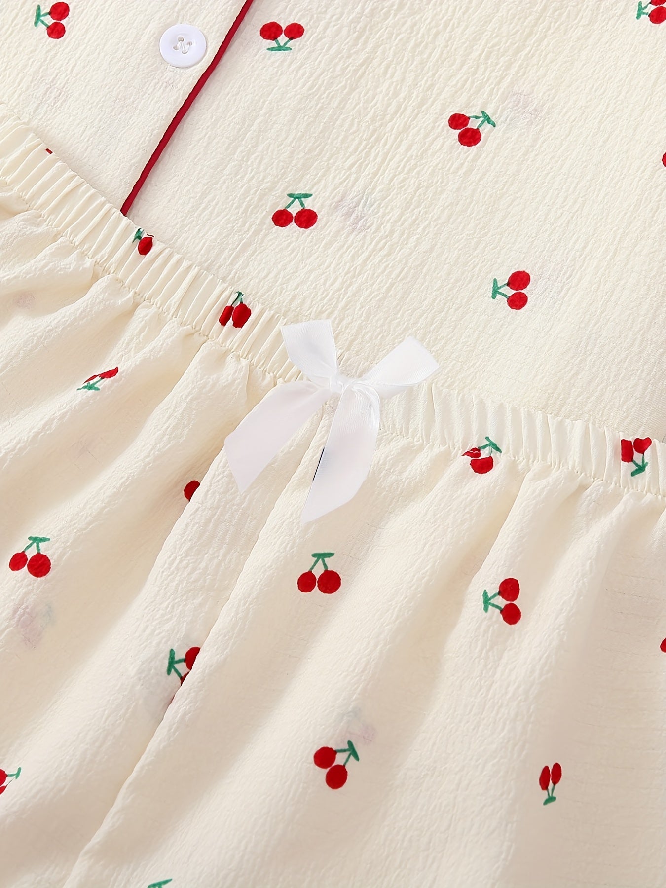 Dame Bomulds Pyjamasæt – Kortærmet & Shorts med Kirsebærprint