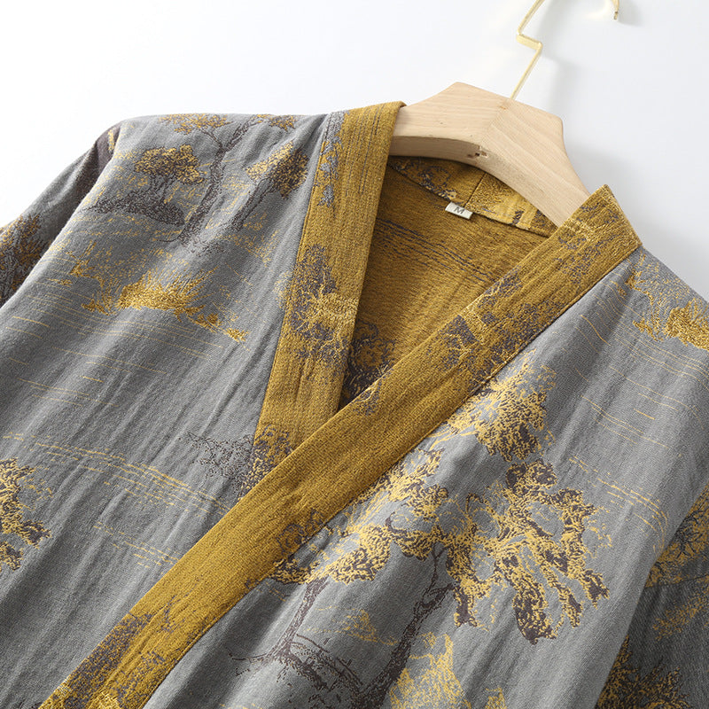 Åndbar retro kimono-badekåbe med bælte til kvinder