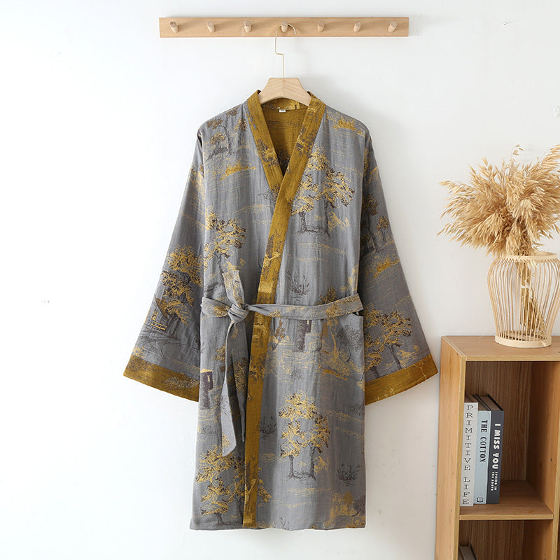 Åndbar retro kimono-badekåbe med bælte til kvinder
