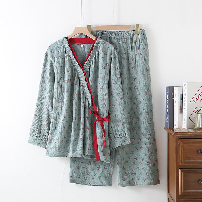 Kvinders Kimono Rural Rose Bomuldsgaze Pyjamasæt