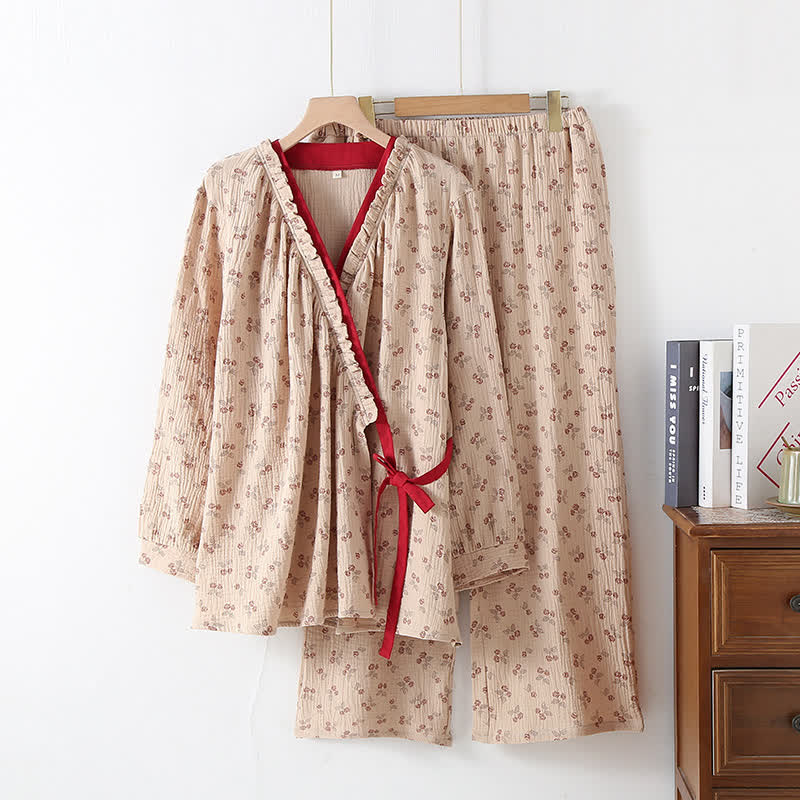 Kvinders Kimono Rural Rose Bomuldsgaze Pyjamasæt
