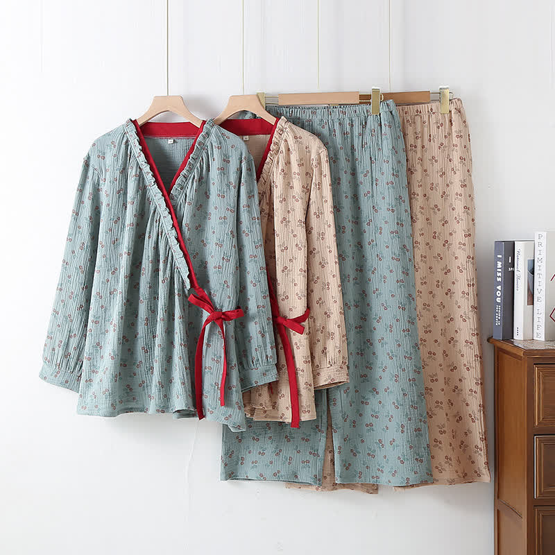 Kvinders Kimono Rural Rose Bomuldsgaze Pyjamasæt