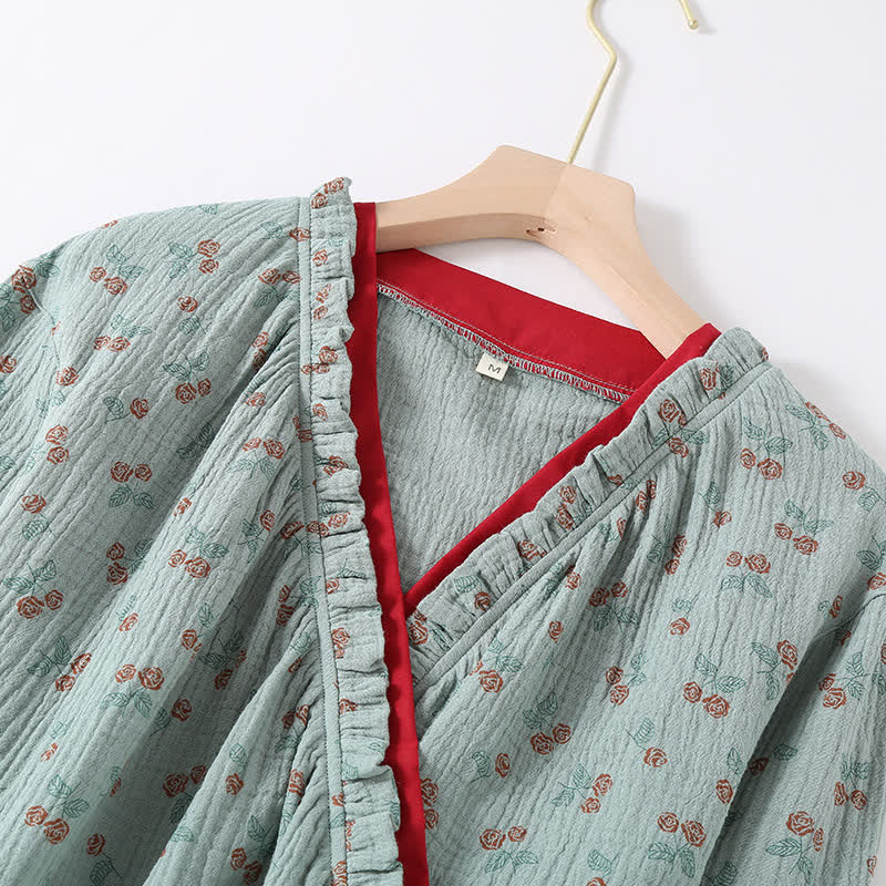 Kvinders Kimono Rural Rose Bomuldsgaze Pyjamasæt
