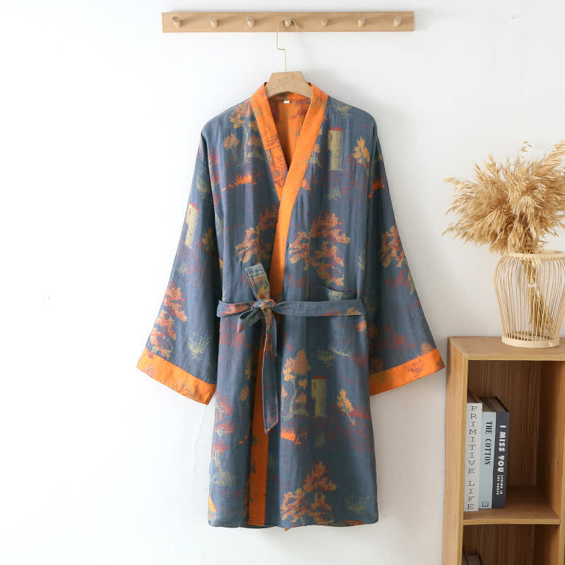 Åndbar retro kimono-badekåbe med bælte til kvinder