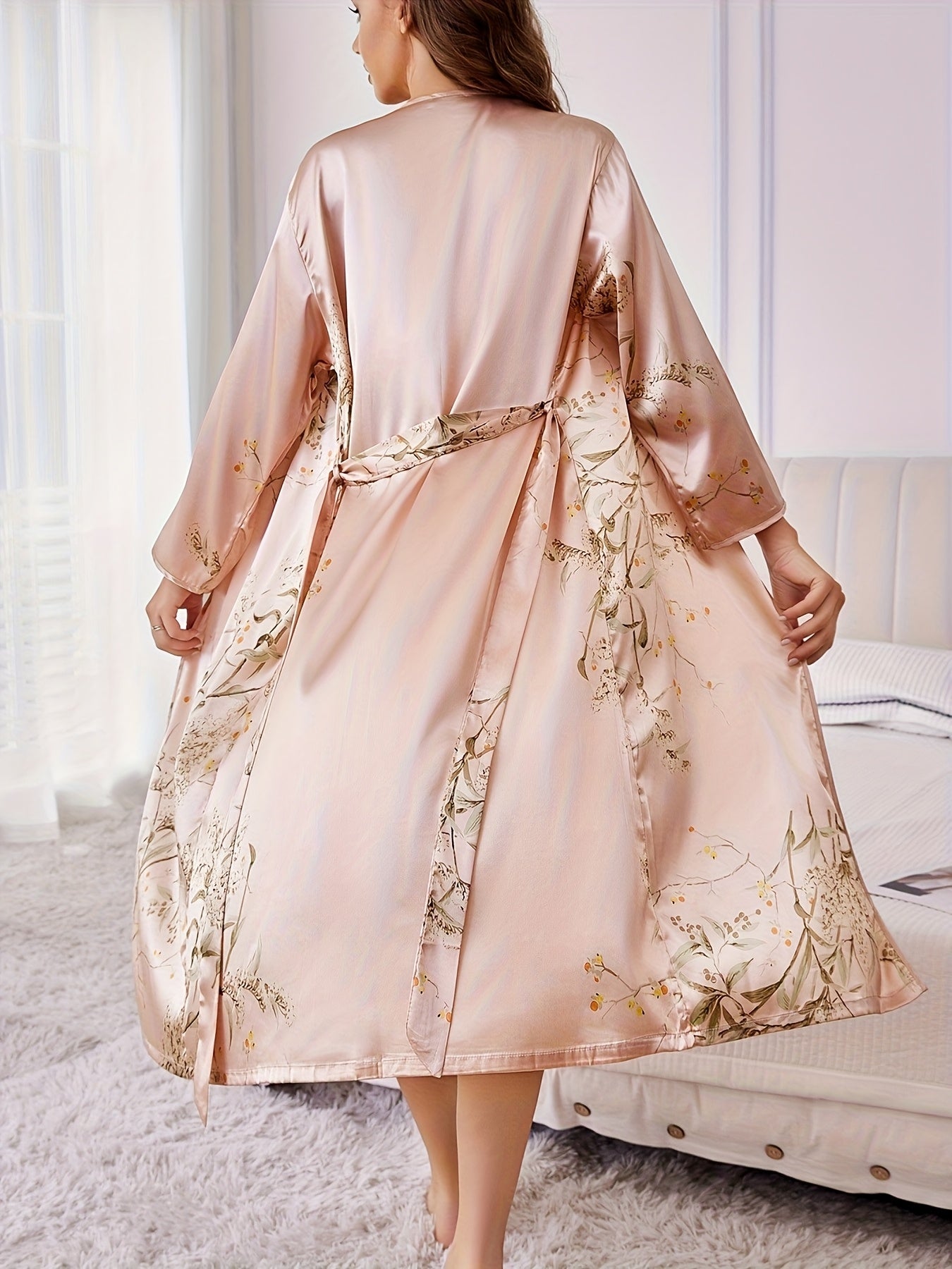 Luksus Satin Kimono & Natkjole Sæt – Blødt & Silkeagtigt