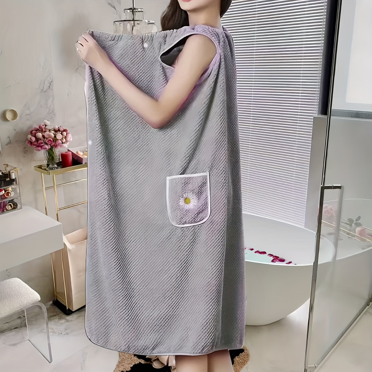 Multifunktionel Håndklæde Badekåbe til Kvinder – Blød Mikrofiber med Lomme