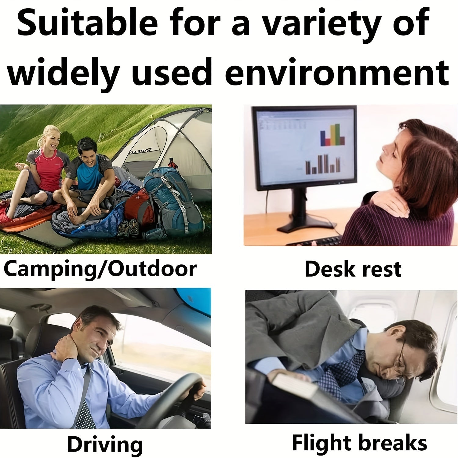 Komfortabel oppustelig pude til kontor, bil, camping, vandreture og lur - støtter nakke og lænd