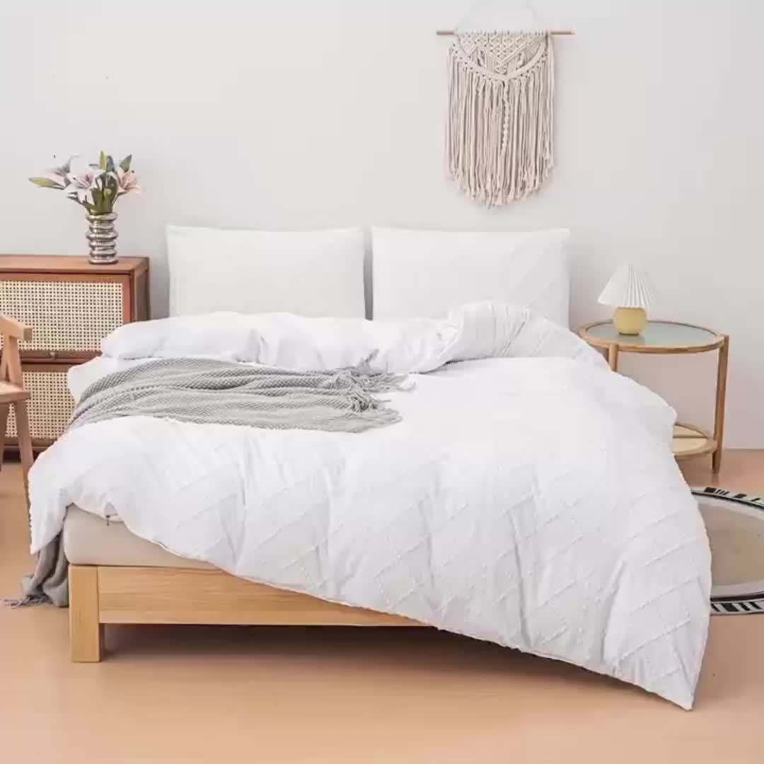 Moderne Minimalistisk Ensfarvet Afskårne Blomster Hvid/Creme/Lysegrå Boheme Sengetøj Dynebetræk