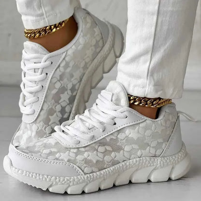 Dame Letvægt Snørede Blomstrede Sneakers
