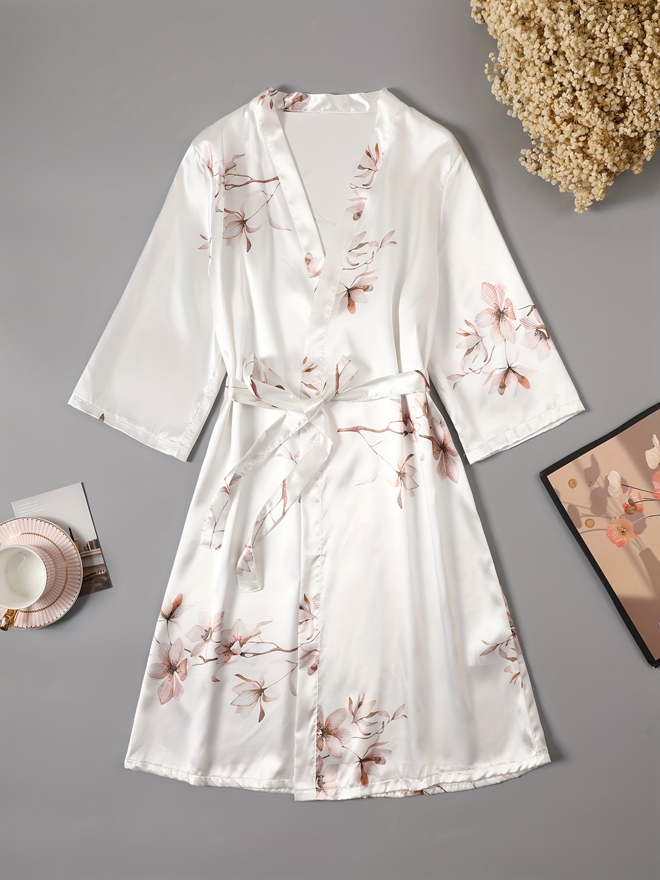 Luksus Kimono Badekåbe – Satin Morgenkåbe med Bindebånd