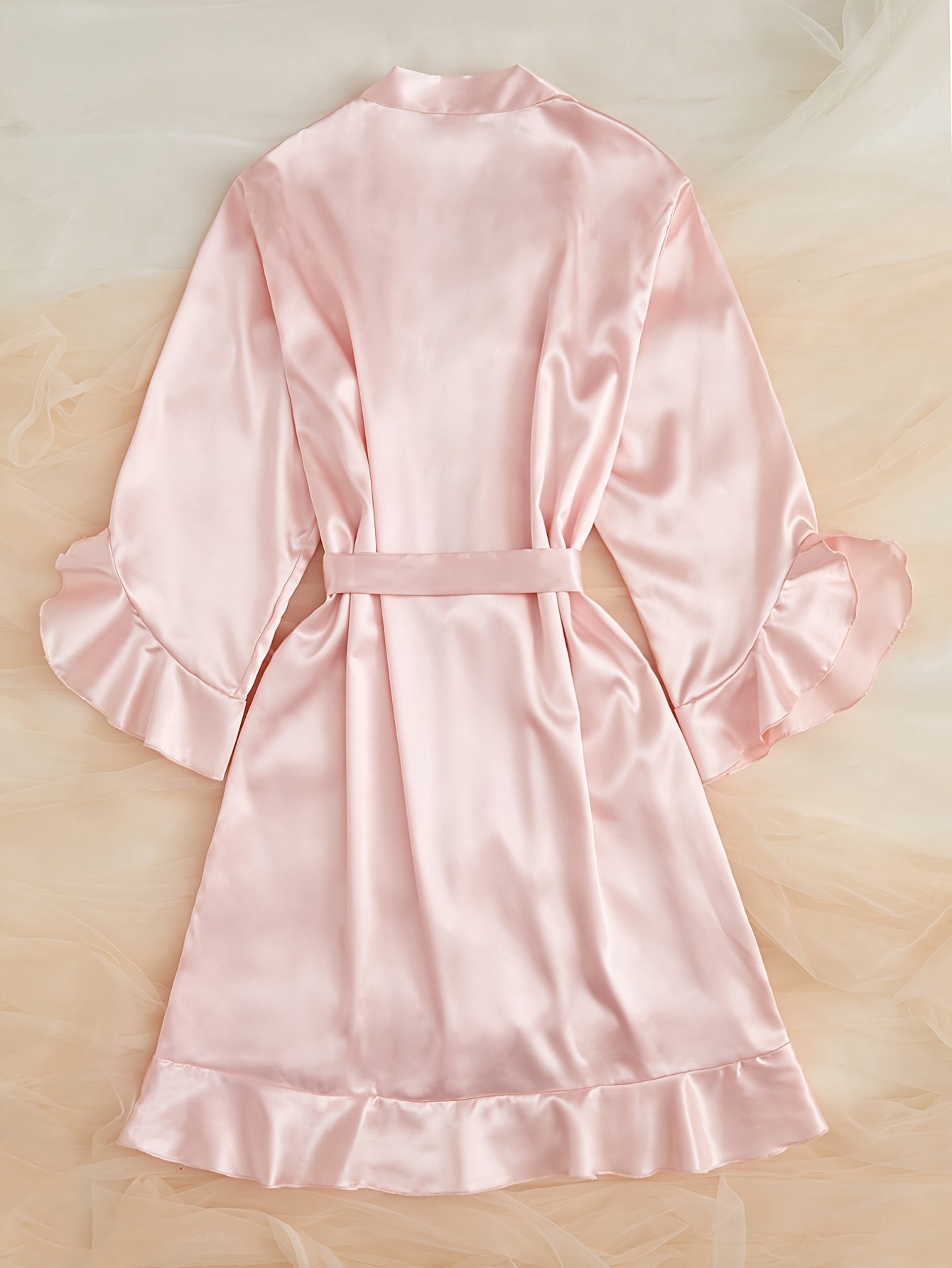 Satin Kimono Badekåbe Dame – Rucher & Bindebånd i Blødt Satin