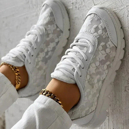 Dame Letvægt Snørede Blomstrede Sneakers