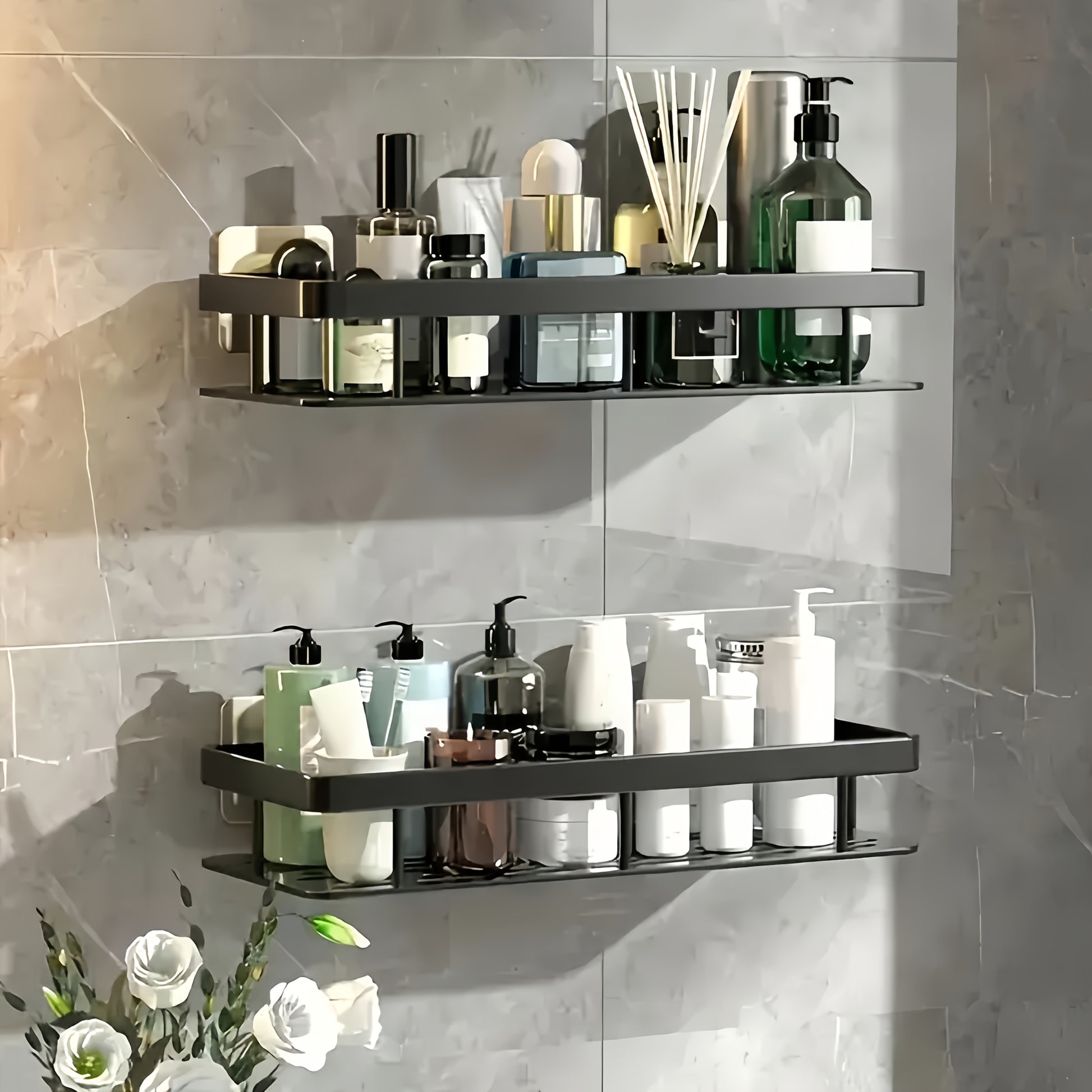 Opbevaringshylde til Shampoo & Sæbe – Moderne Design uden Skruer