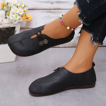 Dame Slip-On Flats I Sort Ruskind Med Støttende Lædersål