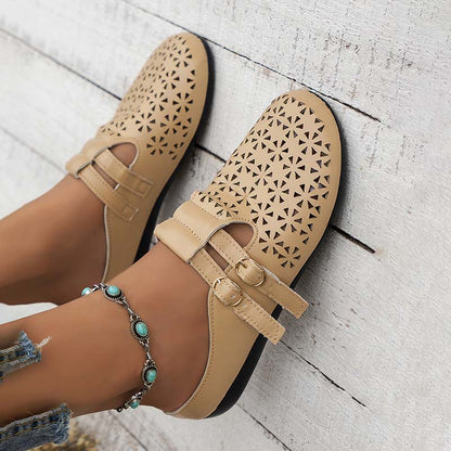 Dame Læder Sandaler Med Lukket Tå Og Udskæringsdesign