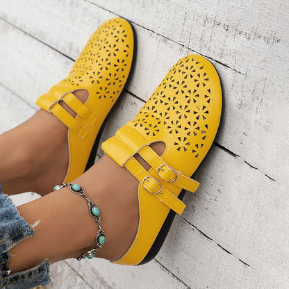 Dame Læder Sandaler Med Lukket Tå Og Udskæringsdesign