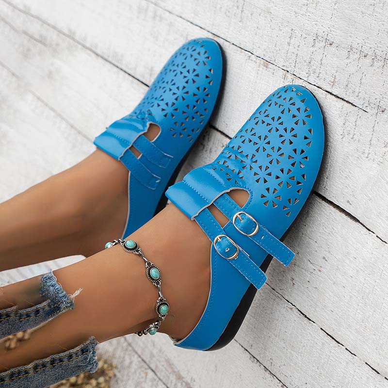 Dame Læder Sandaler Med Lukket Tå Og Udskæringsdesign