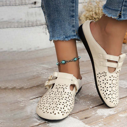 Dame Læder Sandaler Med Lukket Tå Og Udskæringsdesign