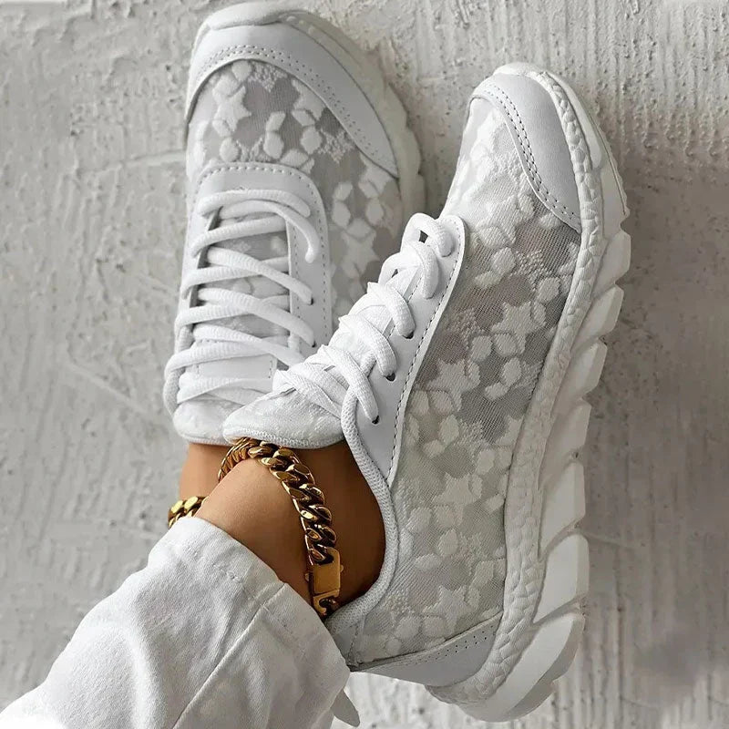 Dame Letvægt Snørede Blomstrede Sneakers
