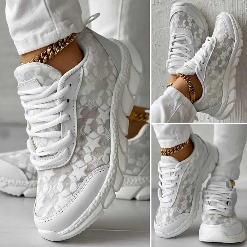 Dame Letvægt Snørede Blomstrede Sneakers