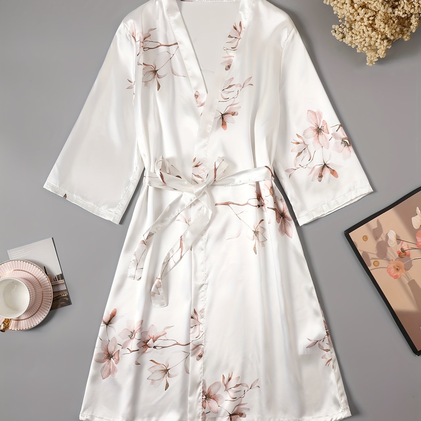 Luksus Kimono Badekåbe – Satin Morgenkåbe med Bindebånd