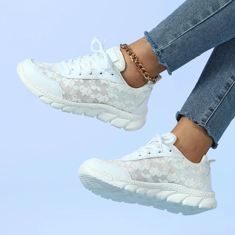 Dame Letvægt Snørede Blomstrede Sneakers
