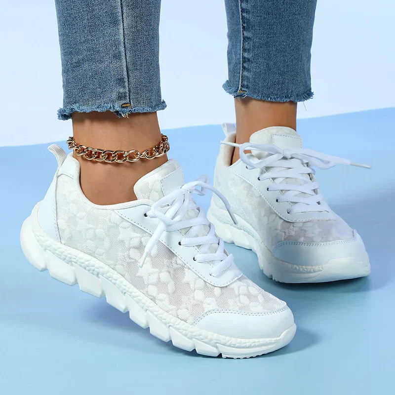 Dame Letvægt Snørede Blomstrede Sneakers