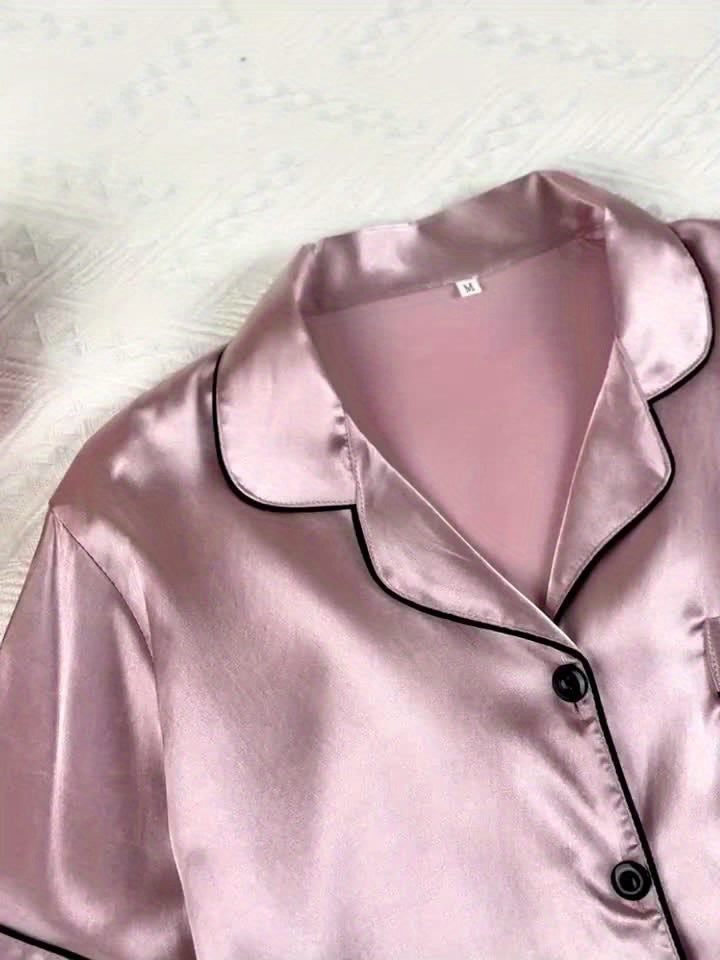 Satin Pyjamasæt Kort Ærme Dame – Let & Silkefølelse