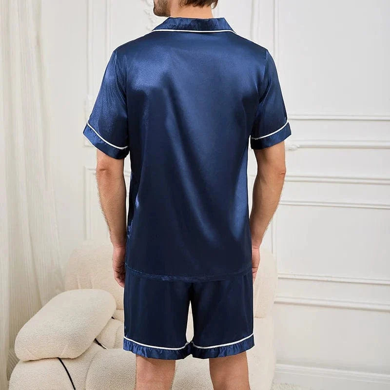 Satin Herrepyjamas med Korte Ærmer – Luksuriøst og Let Sæt til Sommer